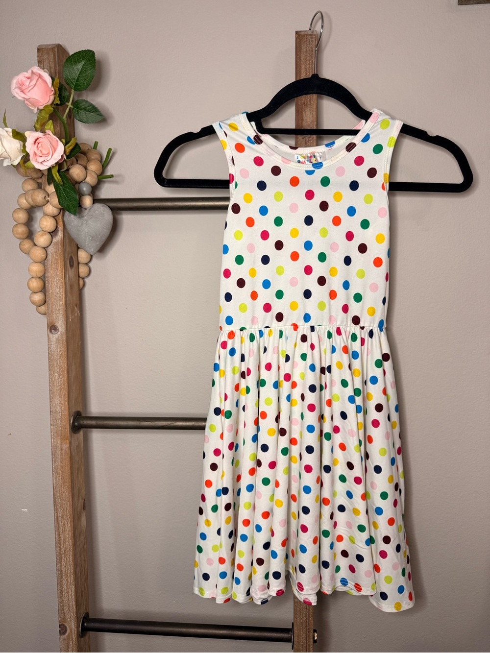 Dot Dot Smile White Sleeveless Dress with Multicolor Polka Dots